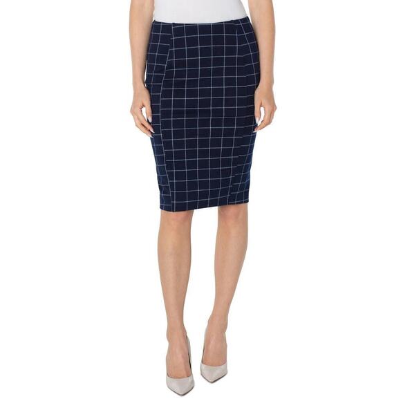 Liverpool Petite Reese Hi-Rise Skirt size 4P blue white windowpane‎ pull on - Picture 1 of 9